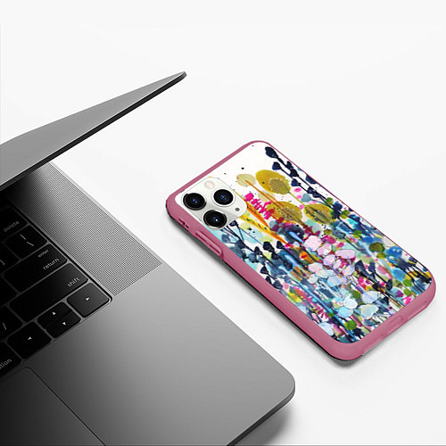 Чехол iPhone 11 Pro матовый Watercolor Flowers / 3D-Малиновый – фото 3