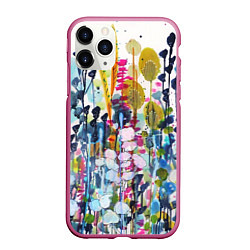 Чехол iPhone 11 Pro матовый Watercolor Flowers, цвет: 3D-малиновый