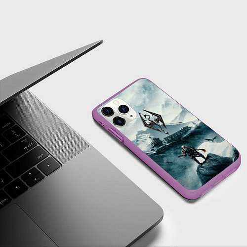 Чехол iPhone 11 Pro матовый Skyrim Warrior / 3D-Фиолетовый – фото 3