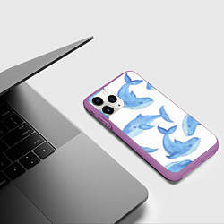 Чехол iPhone 11 Pro матовый Косяк китов, цвет: 3D-фиолетовый — фото 2