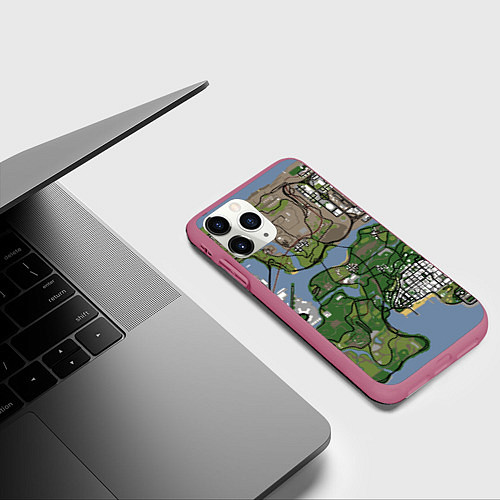 Чехол iPhone 11 Pro матовый San andreas / 3D-Малиновый – фото 3