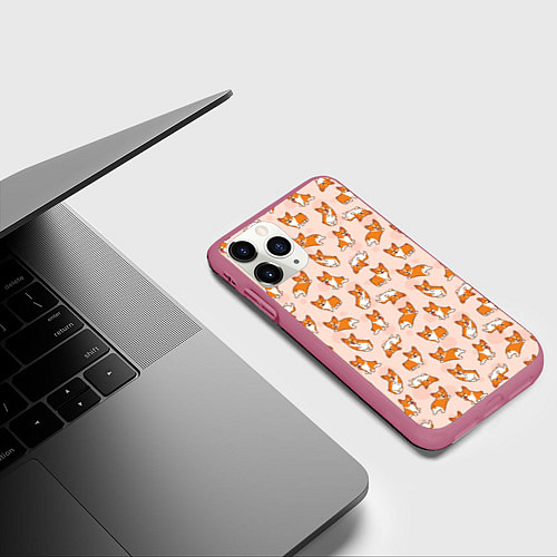 Чехол iPhone 11 Pro матовый Корги / 3D-Малиновый – фото 3