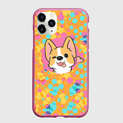 Чехол iPhone 11 Pro матовый Милый корги, цвет: 3D-малиновый