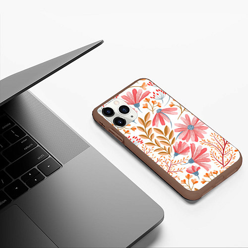 Чехол iPhone 11 Pro матовый Цветы / 3D-Коричневый – фото 3