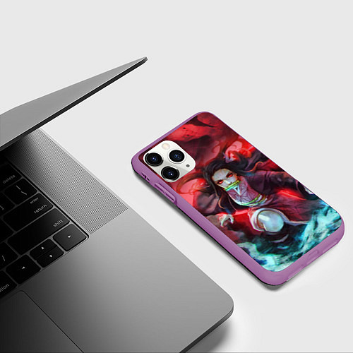 Чехол iPhone 11 Pro матовый KIMETSU NO YAIBA / 3D-Фиолетовый – фото 3