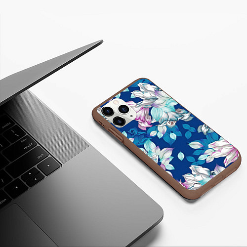 Чехол iPhone 11 Pro матовый Нежные цветы / 3D-Коричневый – фото 3