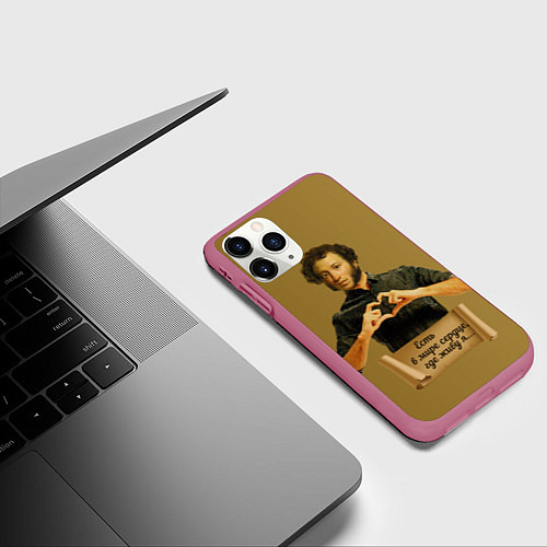 Чехол iPhone 11 Pro матовый Есть в мире сердце, где живу я АСПушкин / 3D-Малиновый – фото 3