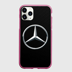 Чехол iPhone 11 Pro матовый MERCEDES-BENZ CARBON, цвет: 3D-малиновый