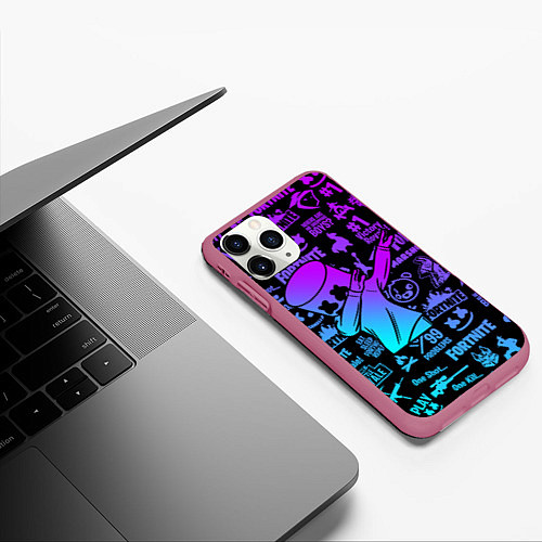 Чехол iPhone 11 Pro матовый FORTNITE X MARSHMELLO / 3D-Малиновый – фото 3