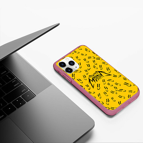 Чехол iPhone 11 Pro матовый Пошлая Молли Смайлики / 3D-Малиновый – фото 3