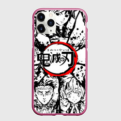 Чехол iPhone 11 Pro матовый Kimetsu no yaiba чернобелый аниме коллаж, цвет: 3D-малиновый