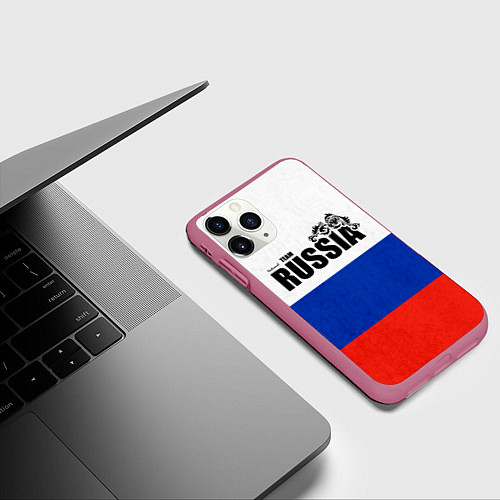 Чехол iPhone 11 Pro матовый Russia / 3D-Малиновый – фото 3