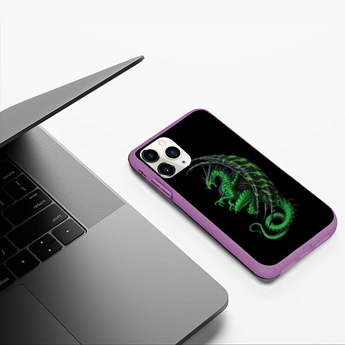 Чехол iPhone 11 Pro матовый Green Dragon / 3D-Фиолетовый – фото 3