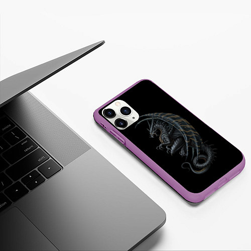 Чехол iPhone 11 Pro матовый Black Dragon / 3D-Фиолетовый – фото 3