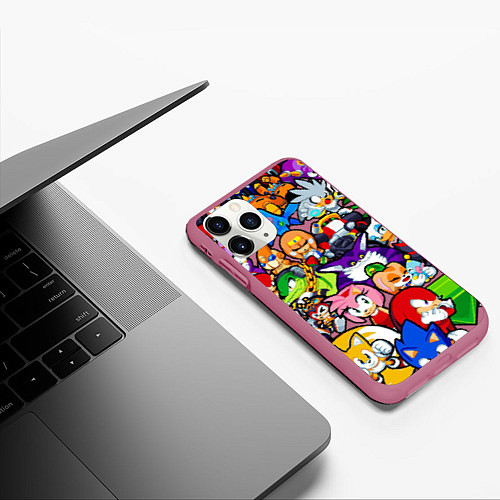 Чехол iPhone 11 Pro матовый Sonic Pixel Friends / 3D-Малиновый – фото 3