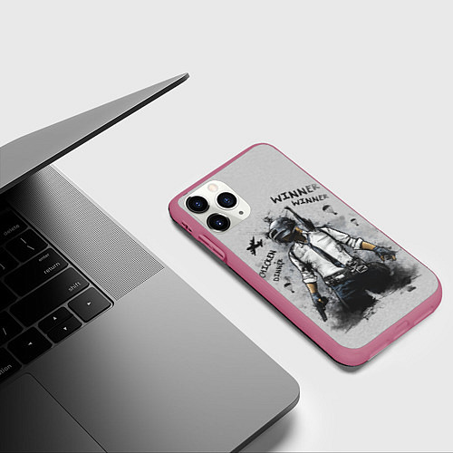 Чехол iPhone 11 Pro матовый PUBG / 3D-Малиновый – фото 3