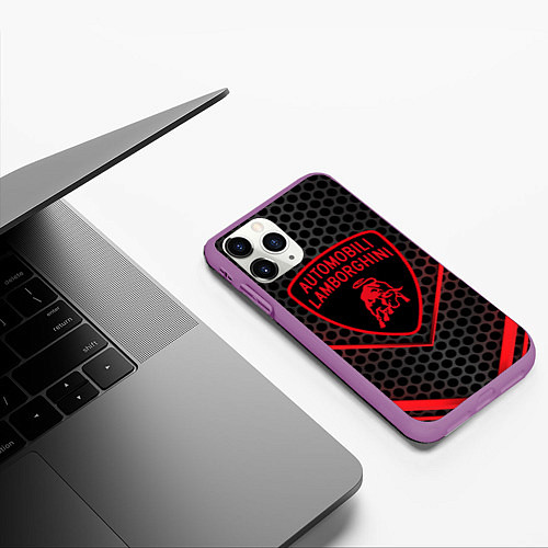 Чехол iPhone 11 Pro матовый Lamborghini / 3D-Фиолетовый – фото 3