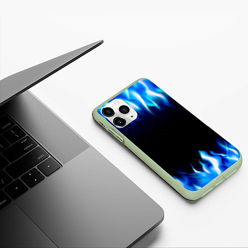 Чехол iPhone 11 Pro матовый Синий Огонь / 3D-Салатовый – фото 3