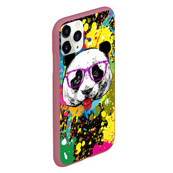 Чехол iPhone 11 Pro матовый Панда хипстер в брызгах краски, цвет: 3D-малиновый — фото 2