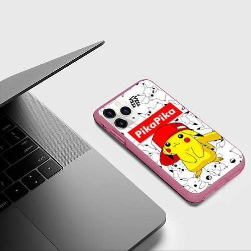 Чехол iPhone 11 Pro матовый ПИКАЧУ / 3D-Малиновый – фото 3