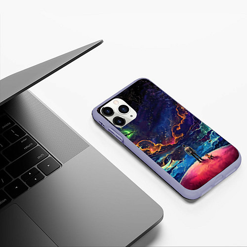 Чехол iPhone 11 Pro матовый Космос / 3D-Светло-сиреневый – фото 3