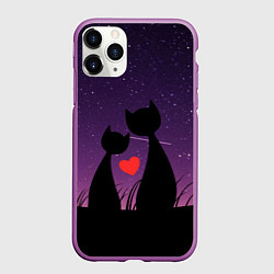 Чехол iPhone 11 Pro матовый Котики, цвет: 3D-фиолетовый