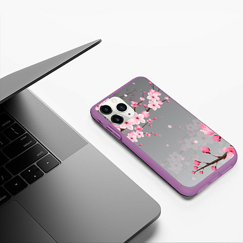 Чехол iPhone 11 Pro матовый САКУРА / 3D-Фиолетовый – фото 3