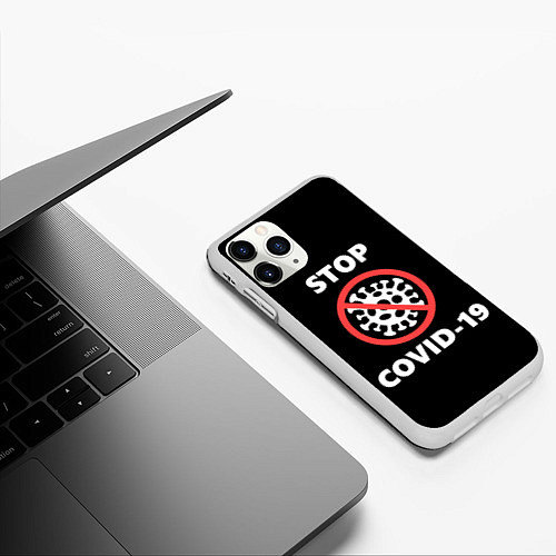 Чехол iPhone 11 Pro матовый STOP COVID-19 / 3D-Белый – фото 3