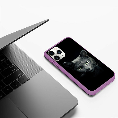 Чехол iPhone 11 Pro матовый Кот / 3D-Фиолетовый – фото 3