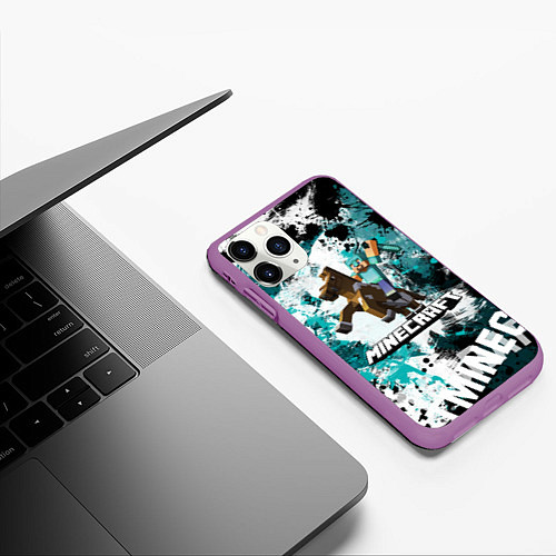 Чехол iPhone 11 Pro матовый Minecraft Майнкрафт / 3D-Фиолетовый – фото 3