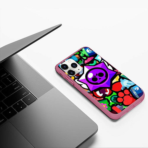 Чехол iPhone 11 Pro матовый МИНИМАЛИЗМ БРАВЛ СТАРС / 3D-Малиновый – фото 3