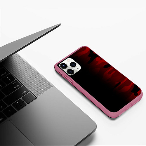 Чехол iPhone 11 Pro матовый RED BLACK MILITARY CAMO / 3D-Малиновый – фото 3