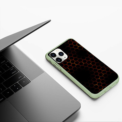Чехол iPhone 11 Pro матовый ОГНЕННЫЕ СОТЫ / 3D-Салатовый – фото 3