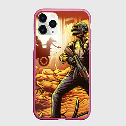 Чехол iPhone 11 Pro матовый PUBG спина, цвет: 3D-малиновый