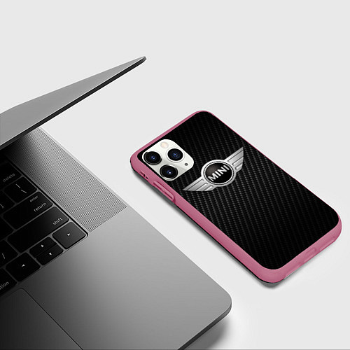 Чехол iPhone 11 Pro матовый MINI COOPER CARBON / 3D-Малиновый – фото 3