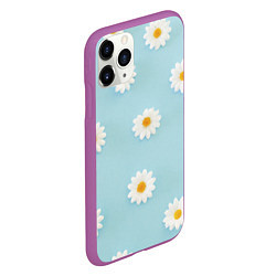 Чехол iPhone 11 Pro матовый Узор с ромашками, цвет: 3D-фиолетовый — фото 2