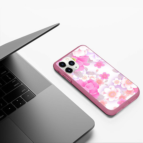 Чехол iPhone 11 Pro матовый Цветы / 3D-Малиновый – фото 3