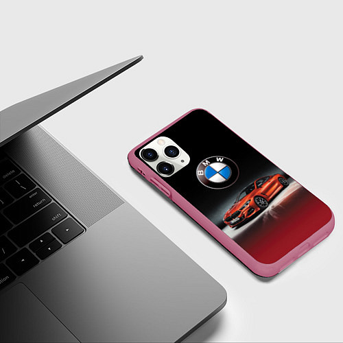 Чехол iPhone 11 Pro матовый BMW / 3D-Малиновый – фото 3