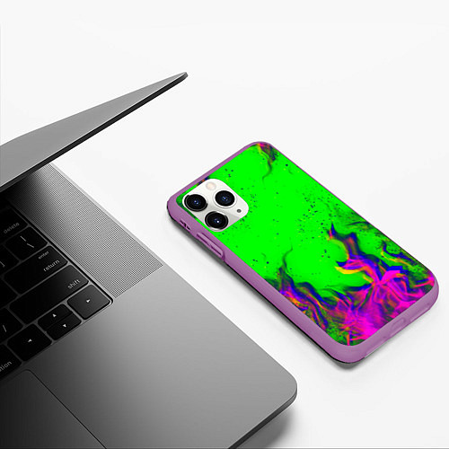 Чехол iPhone 11 Pro матовый ОГОНЬ ГЛИТЧ / 3D-Фиолетовый – фото 3
