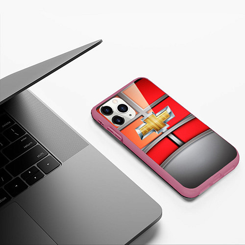 Чехол iPhone 11 Pro матовый CHEVROLET / 3D-Малиновый – фото 3