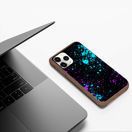 Чехол iPhone 11 Pro матовый БРЫЗГИ КРАСКИ NEON / 3D-Коричневый – фото 3