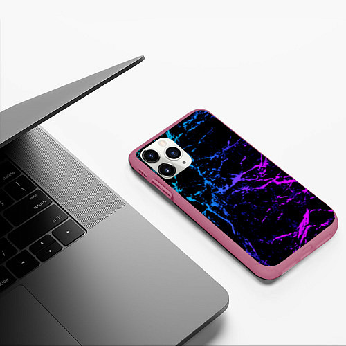 Чехол iPhone 11 Pro матовый МРАМОР NEON / 3D-Малиновый – фото 3
