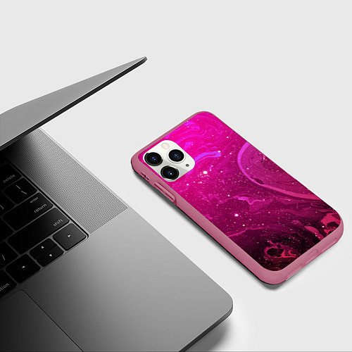 Чехол iPhone 11 Pro матовый РОЗОВЫЙ КОСМОС / 3D-Малиновый – фото 3