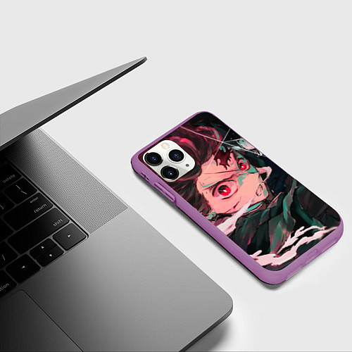 Чехол iPhone 11 Pro матовый Клинок рассекающий демонов / 3D-Фиолетовый – фото 3