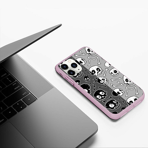 Чехол iPhone 11 Pro матовый Черепа / 3D-Розовый – фото 3
