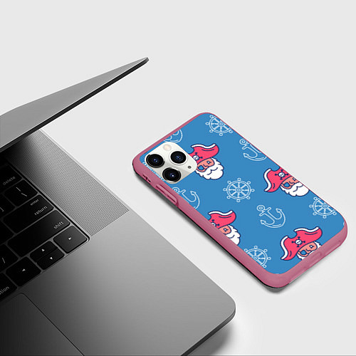 Чехол iPhone 11 Pro матовый Пиратский арт / 3D-Малиновый – фото 3
