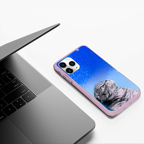 Чехол iPhone 11 Pro матовый Кот и космос / 3D-Розовый – фото 3