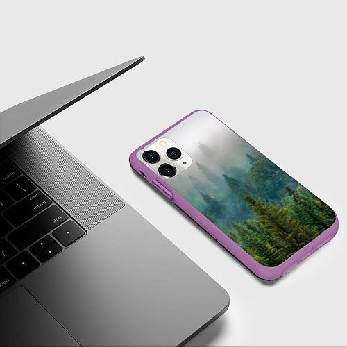Чехол iPhone 11 Pro матовый Лес / 3D-Фиолетовый – фото 3