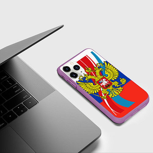 Чехол iPhone 11 Pro матовый Герб России / 3D-Фиолетовый – фото 3