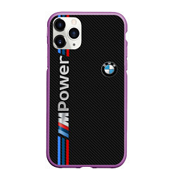 Чехол iPhone 11 Pro матовый BMW POWER CARBON, цвет: 3D-фиолетовый